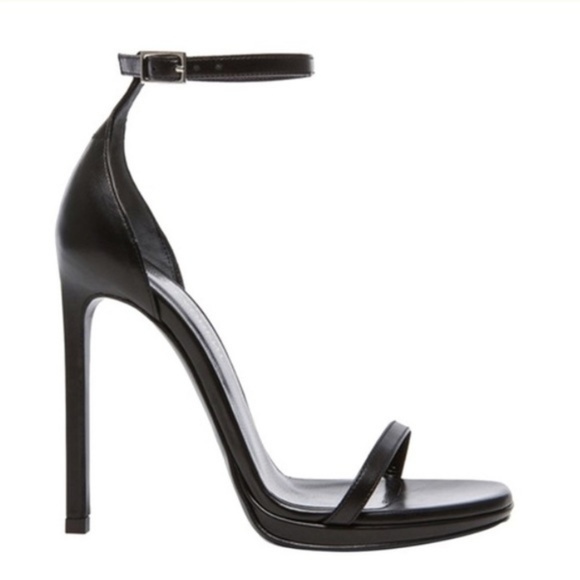 BLACK LEATHER SAINT LAURENT JANE SANDAL HEELS 38 - Picture 3 of 3